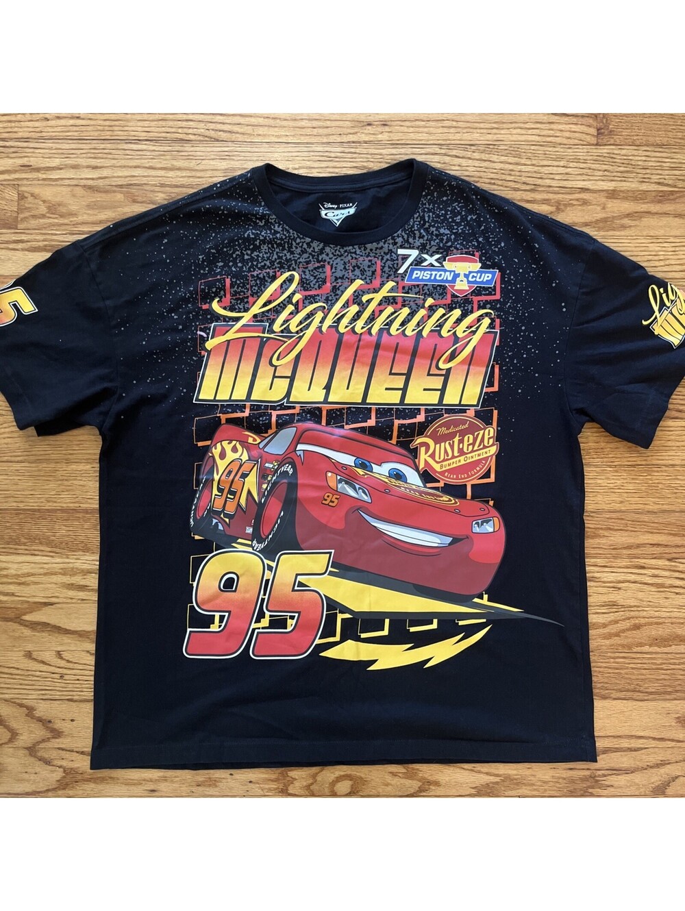 Lightning McQueen Mens Racing Shirt Black AOP Cars Piston Cup NASCAR X-Large